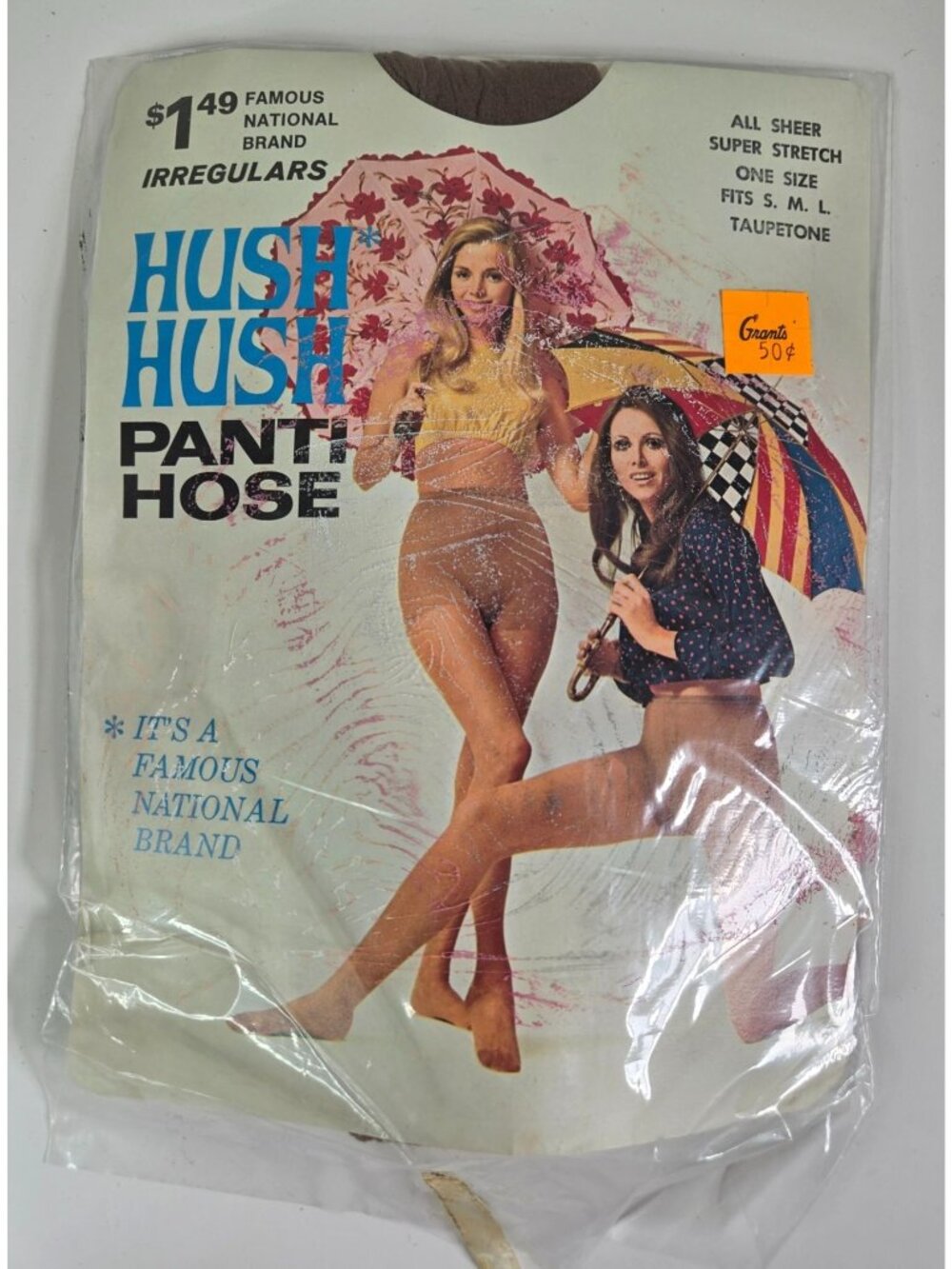 Vtg Pantyhose Hush Hush One Size Taupe All Sheer Super Stretch Retro Packaging